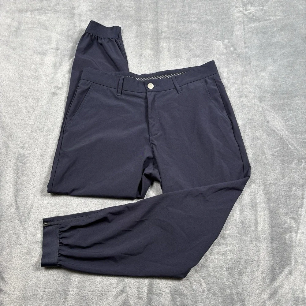 PRIMO Pants Mens 32 Short Blue Golf Jogger Stretch Zip Ankle Cuff Tapered Leg